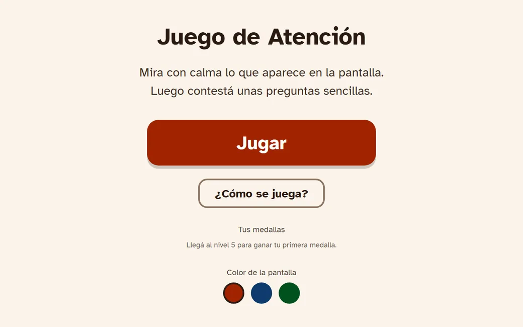 Start screen of the attention training game, with a large Play button.